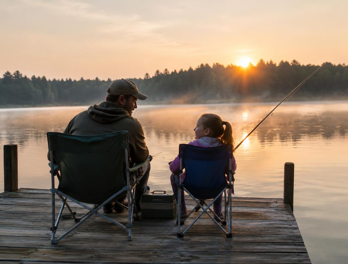 Father and daughter fishing together